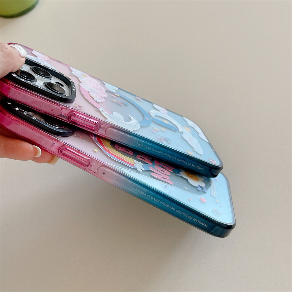 Moon Clouds Magsafe Compatiable Gradient Acrylic Case for iPhone 15 14 13 12 11 Pro Max 14 Plus Magsafe Phone Case Clear Premium Quality Wireless Charge Support Hard Acrylic Clear Phone Protective Shockproof Transparent Case Cover