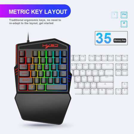 Hastra One Handed คีย์บอร์ดเล่นเกม, Mechanical Feeling MINI GAMING แป้นพิมพ์ปาล์ม - Rest, 35 กุญแจตั้งโปรแกรมได้ไฟ RGB backlit แป้นพิมพ์ USB แบบมีสายสำหรับ L0L/PUBG/Fortnite/WOW/DOTA/OW