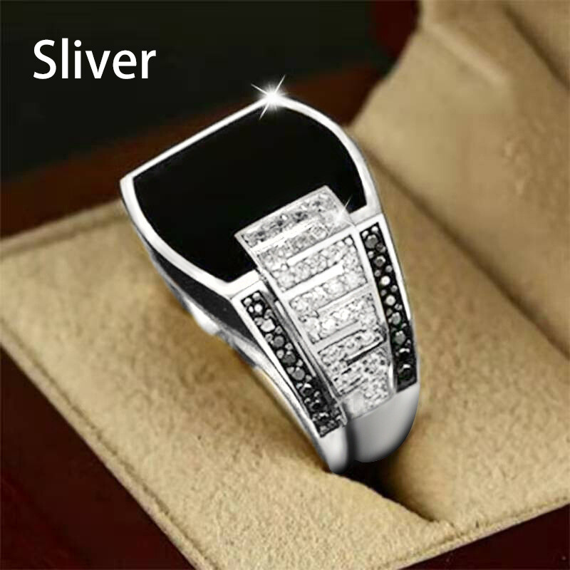 3gxc  Men Party Ring Black Diamond Natural Gemstone Jewelry Gold Accessories Classic Exquisite Wedding Birthday Gift
