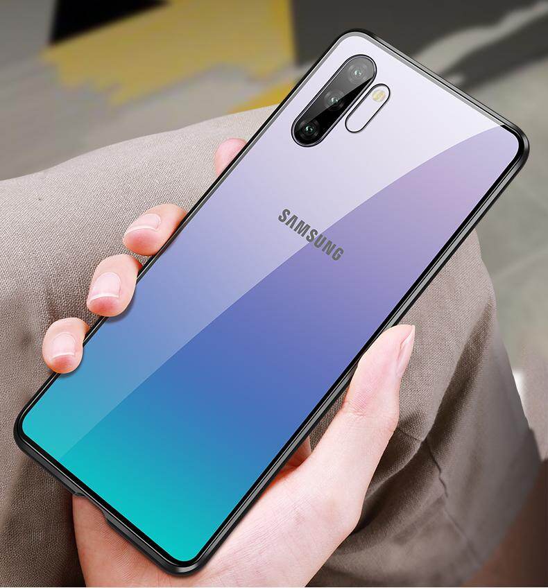 For Samsung Galaxy (Note10 Plus) Full Cover Metal Case Two-sided Tempered Glass Casing Phone shell with Free Glass Camera Lens Protective Film (Galaxy Note 10+ )