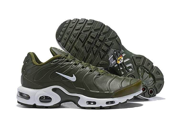 Asli Nike_Air_Max Plus TN SE Pria Sepatu Lari Dapat Benafas Ringan Kasual Sepatu Olahraga Luar Ruangan Sepatu Kets Bantalan Udara Hijau Tentara