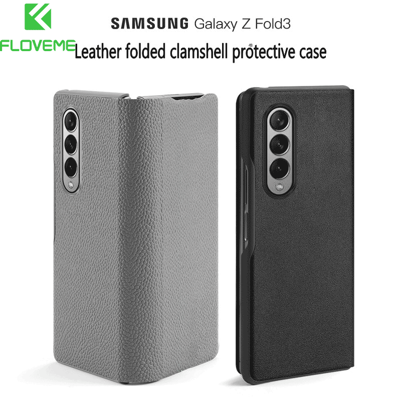 FLOVEME Real Cowhide Leather Case for Samsung Galaxy Z Fold 4 5G Ultra-thin Solid Color All-inclusive Shell for Samsung Galaxy Z Fold 4 Fold 3 Fold3 Fold 2 Fold2 Anti-shock Protective Cover