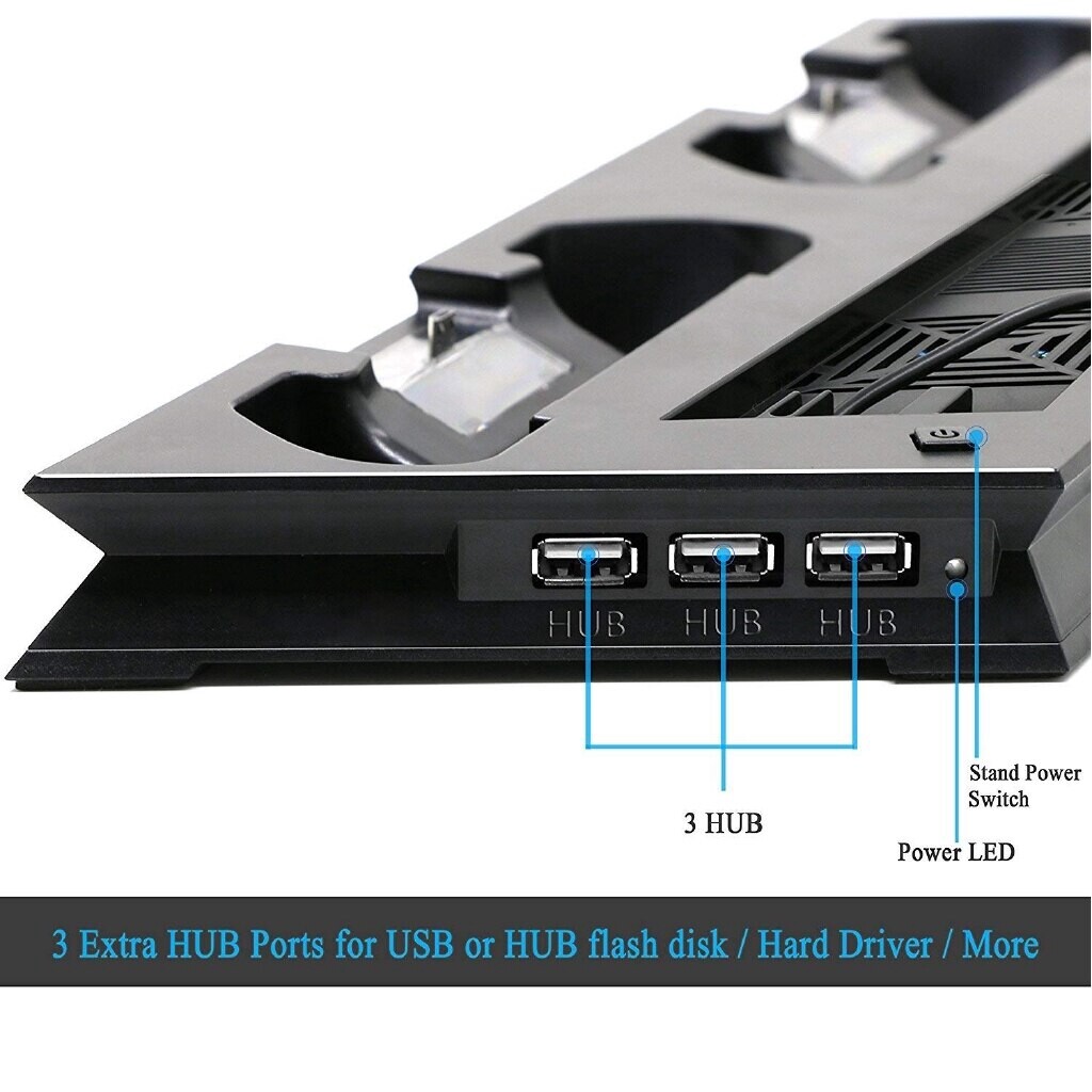 PS4 Pro Console Vertical Stand 2 Controller Charger Charging Dock 2 Cooling Fan for Playstation 4 Cooler PS 4 Accessory