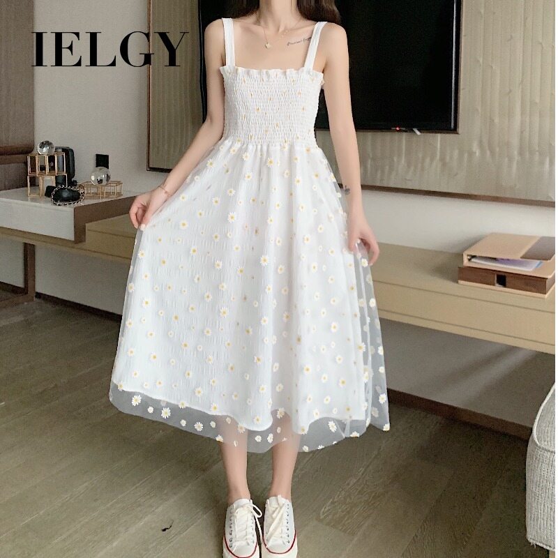 IELGY Đầm Dây Hoa Cúc Trắng Cho Nữ