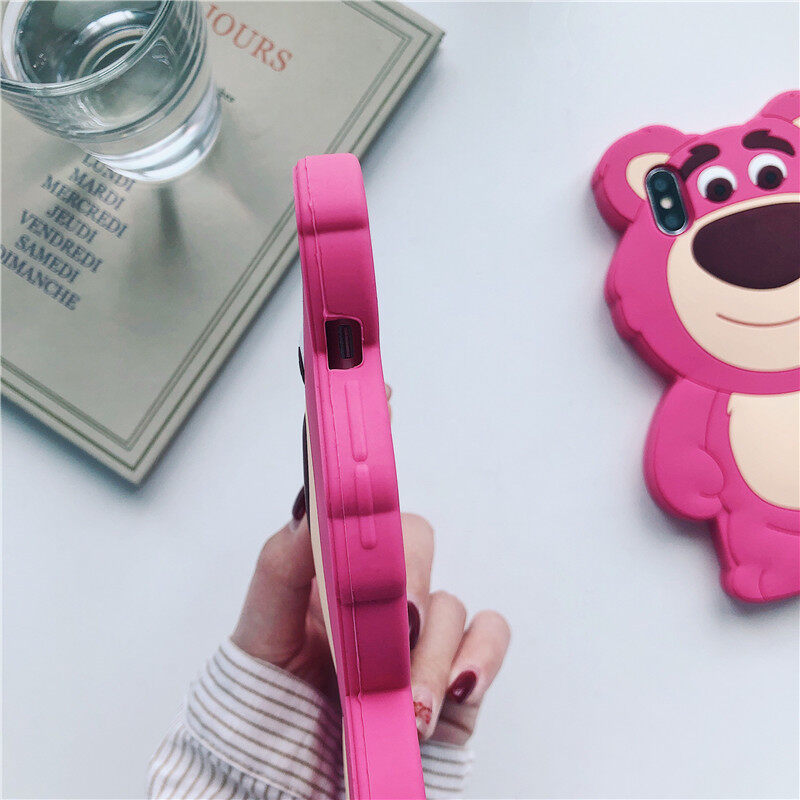 Ốp lưng điện thoại hình gấu ba chiều màu hồng dễ thương cho iPhone 6 7 8 Plus Ốp lưng mềm cho Iphone XS Max XR chống rơi và trầy xước cho Ốp lưng điện thoại Ốp lưng màu rắn cho Apple iPhone 11 Pro Max quà Tặng bé gái SE 2020