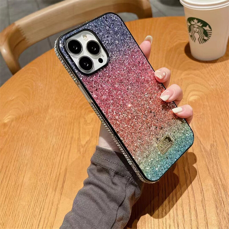 Fashion Rainbow Glisten Side Diamond Phone Case for IPhone 15 Pro Max 14 Plus 13 Pro 12 Mini 11 XR XS Max 6S 7 SE 8 Plus TPU Silicone Shockproof Cover