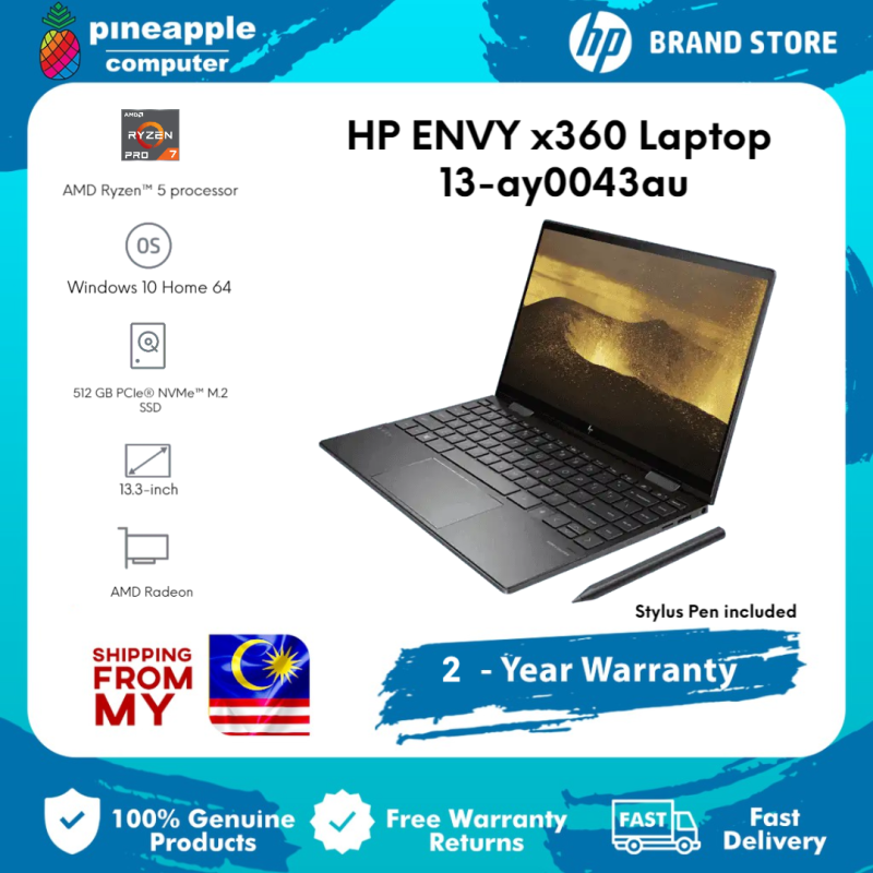 HP ENVY x360 Premium Laptop Series - 13-ay0043au | 13.3 diagonal, FHD (1920 x 1080) | AMD Ryzen™ 5 4500U | 8 GB DDR4-3200 SDRAM | 512 GB PCIe® NVMe™ M.2 SSD | AMD Radeon™ Graphics | Win 10 Malaysia