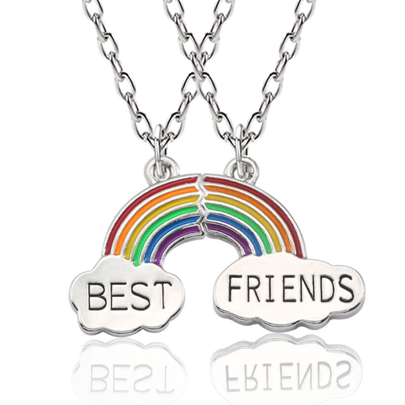 2 Pcs/set Fashion Best Friend Stitching Pendant Necklace for Female Male Rainbow Friendship Necklace Choker