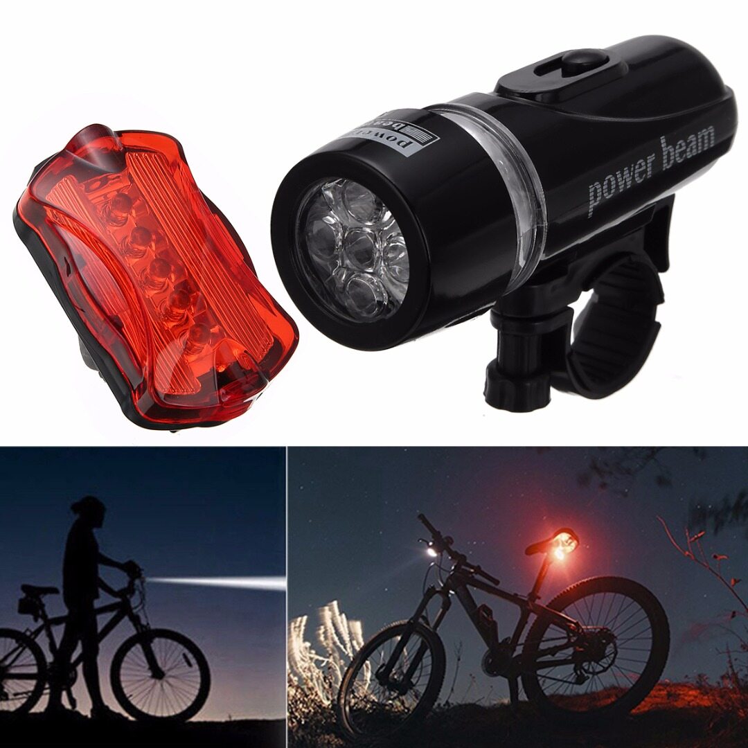 BOKALI 5 LED Flashlight Headlight + Taillight Bike Bicycle Warning Safety Lamp Set  battery (NOT included)