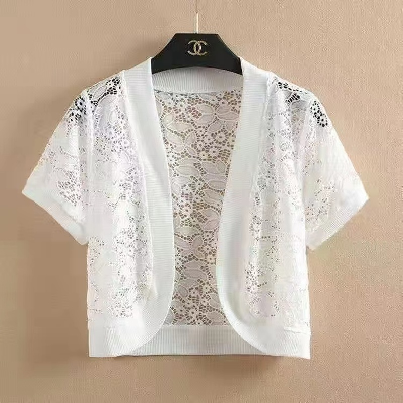 Fashion Lady Chiffon Lace Shawl Light Thin Sunscreen Coat Women Outerwear Sunscreen Short Sleeve Tops