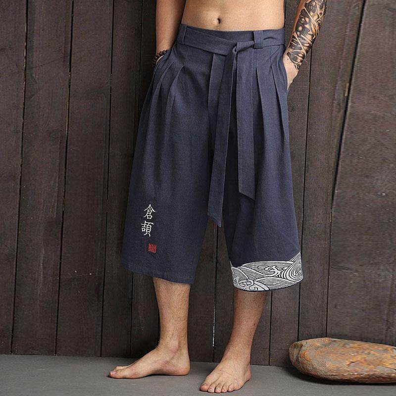 Men's Print Cotton Linen Pants Chinese Style Summer Loose Casual Trousers