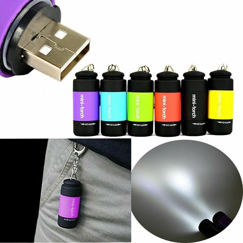 Romahome xách tay đèn pin mini có thể sạc qua USB Móc treo chìa khóa ánh sáng ngoài trời ba lô cắm trại công cụ đi bộ đường dài
