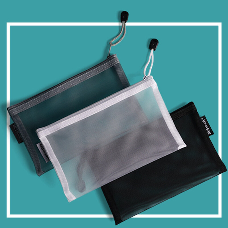 【ZNBY】Simple large-capacity transparent mesh pencil case Portable pencil case Pen case Large-capacity stationery bag
