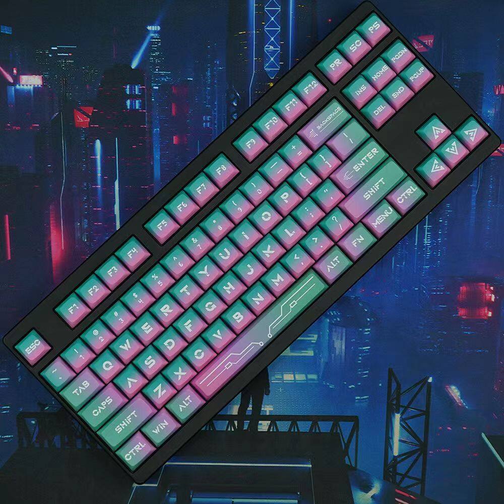 【Keycap Only】Neon gradient Keycap Cyberpunk 124 Keys XDA Profile PBT Sublimation For Cherry MX Switch Mechanical Keyboard RK61/Anne Pro 2/GK61