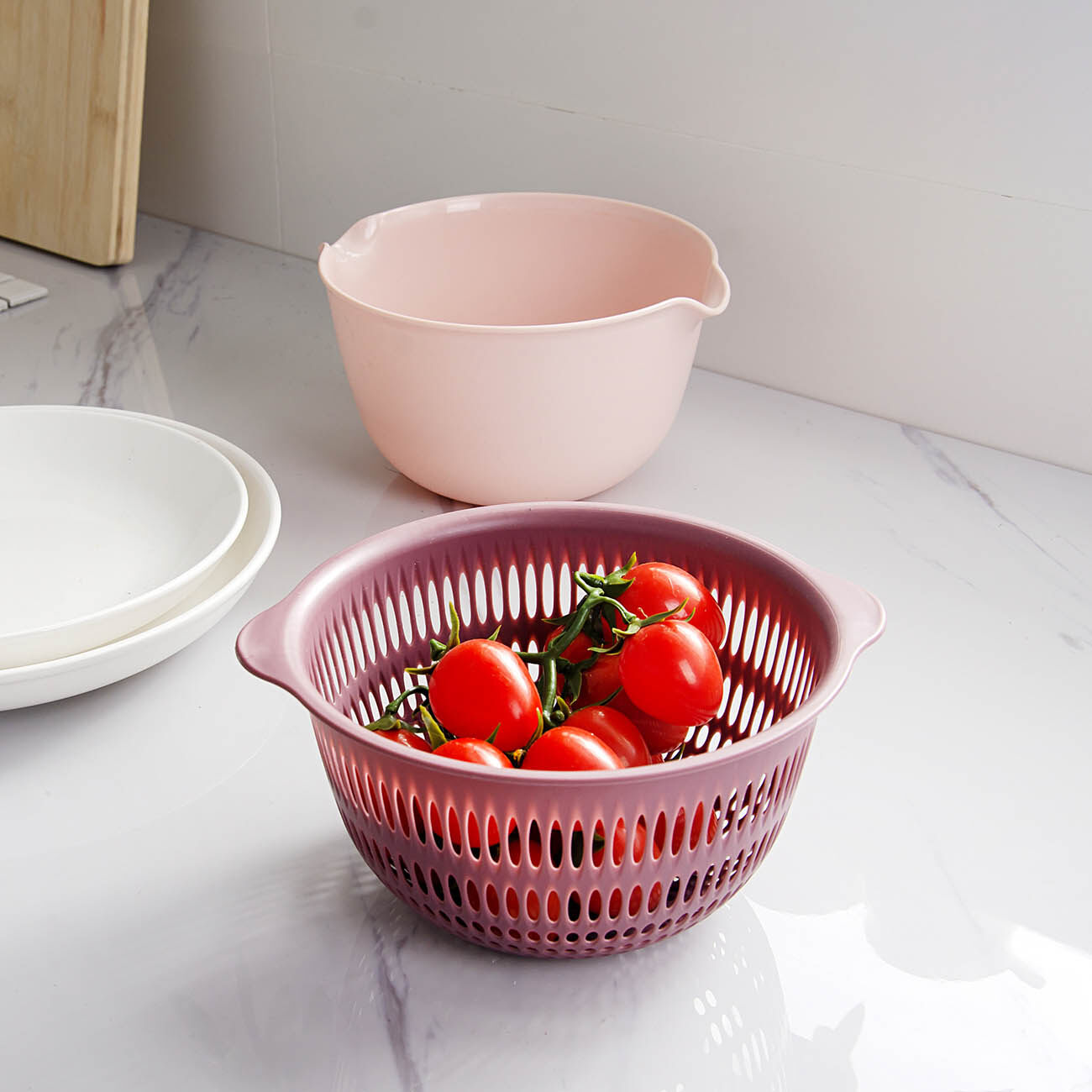 CNMF Double-layer Hollow Vegetable Washing Basket Vegetable Drain Sieve Kitchen Fruit Storage Basket Drain Basket
