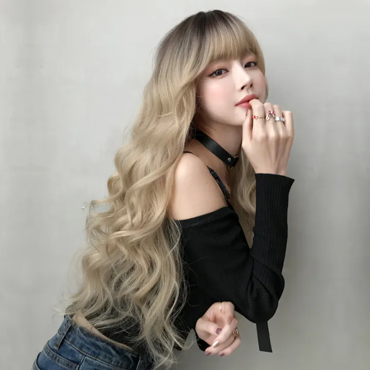 Natural Golden Long Wavy Curly Hair Glamour Lady Fashion Wig Air