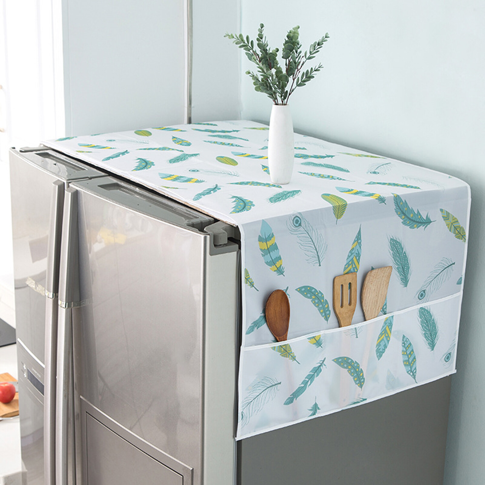 POCO Creative Refrigerator Dust Cover High Density Waterproof Fine Workmanship Feather Printing Fridge Dust Cover for Fridge Refrigerator Top Cover