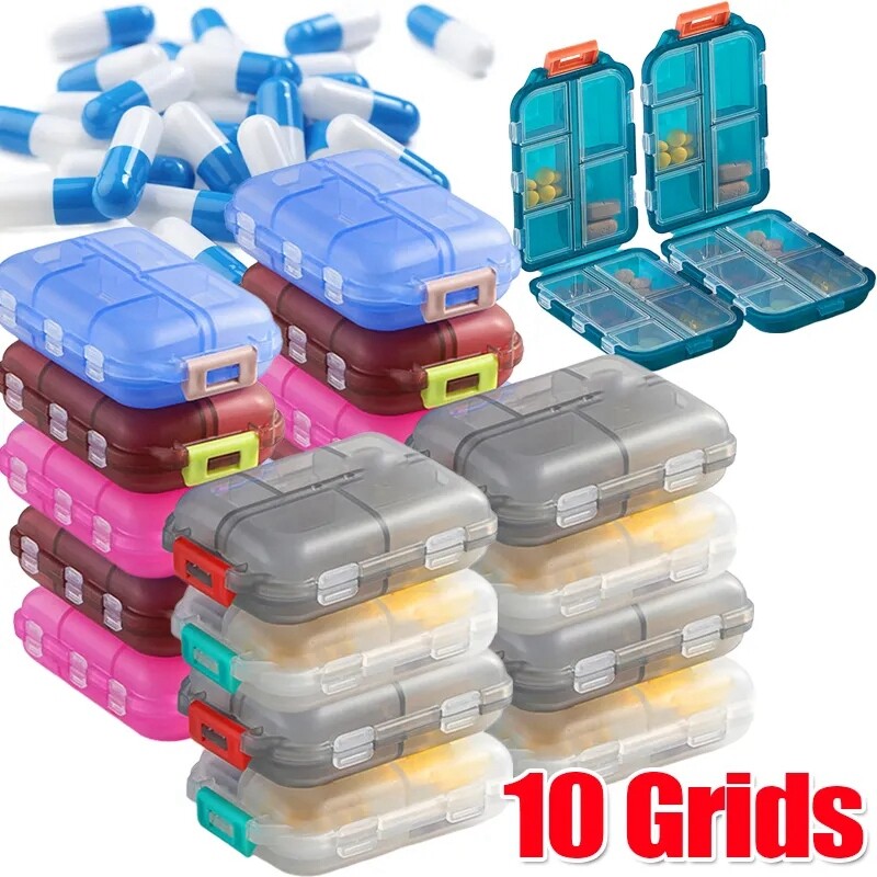 10-grid Mini Pill Storage Box Travel Portable Double-layer Folding Pill Box