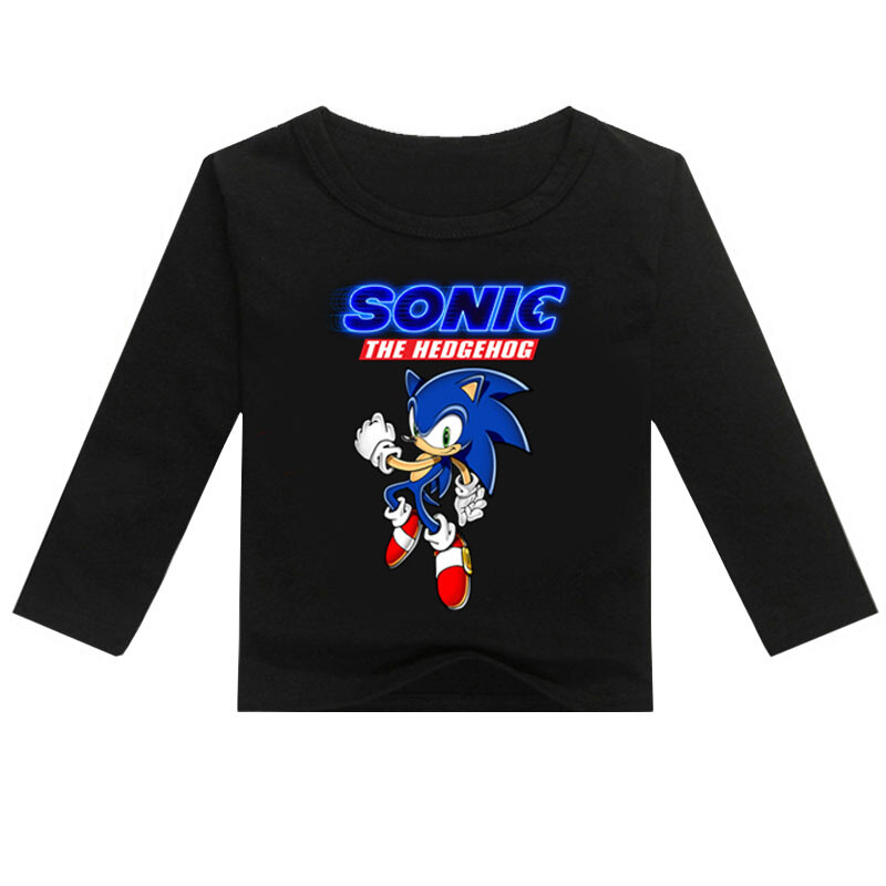 Sonic the hedgehog Boys Girls Long Sleeve T-shirt Cotton Fashion Cartoon round Neck 5031 Kids Clothing Autumn Casual Loose Sport Tops