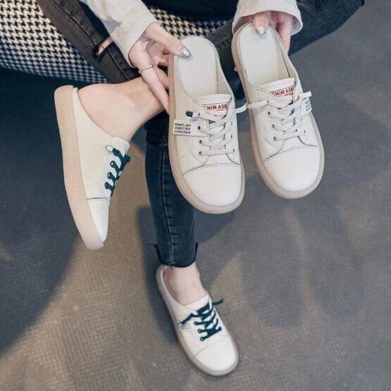 Korean Half Shoes for Women Loafers Women Causal Shoes Flat Half Slipper Summer Lady Sandals Lightweight Walking Shoes INS New ME-021830