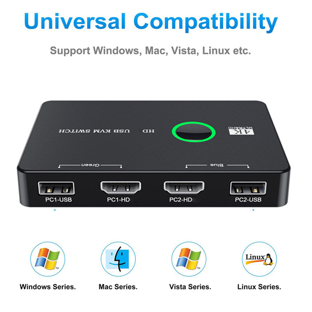 KVM Switcher Display KVM Hub Adapter Equipment USB KVM Selector for 2 PC Sharing