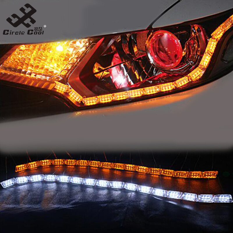 Circle Cool 2pcs Flexible LED Strip Light DRL Daytime Running Light Waterproof Sequential Flow Headlight Runners Corner Turn Signal DRL