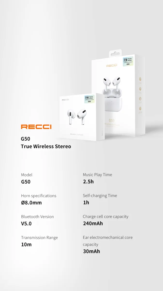 recci tws earphone g50 pro