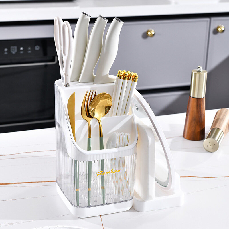 Multi-function transparent chopstick barrel, draining chopstick cage, knife holder, cutting board, pot lid rack, kitchen finishing shelf, knife storage