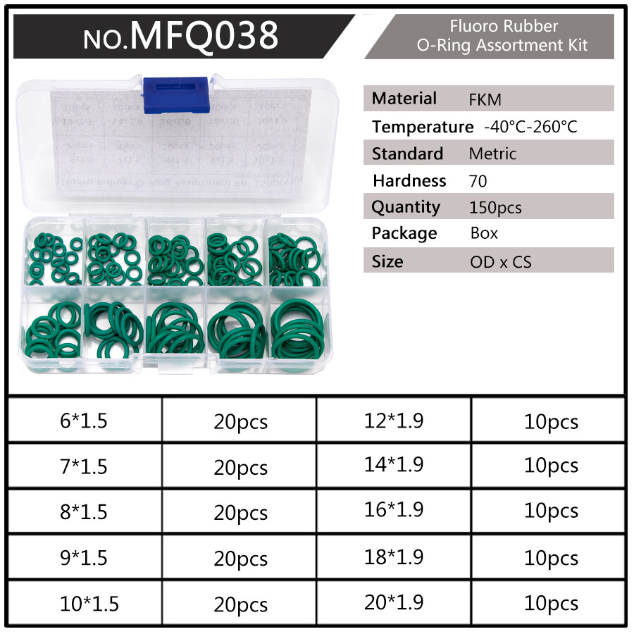 Small Box Set 1mm 1.5mm 1.9mm 2.4mm Thickness Green  Fluro fkm  10 Sizes Sets Durable Different Sizes Sealing PCP O-rings Oring O-Ring