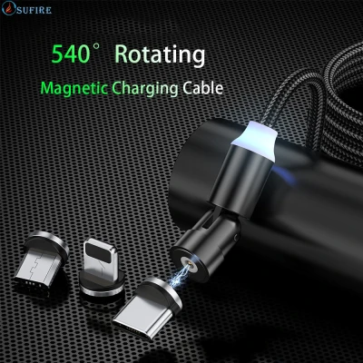 360º+180º Rotation Magnetic Cable 540º Roating Magnetic USB Cable Fast Charge Mirco USB Type C iphone Nylon Charging Cable For iPhone Samsung Huawei Xiaomi Viovo Oppo Charging Wire