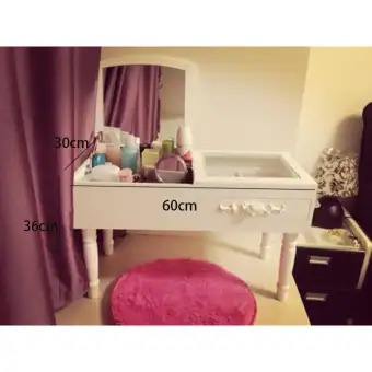 Vanity Table Set With Foldable Mirror 1 Drawer 4 Organizers