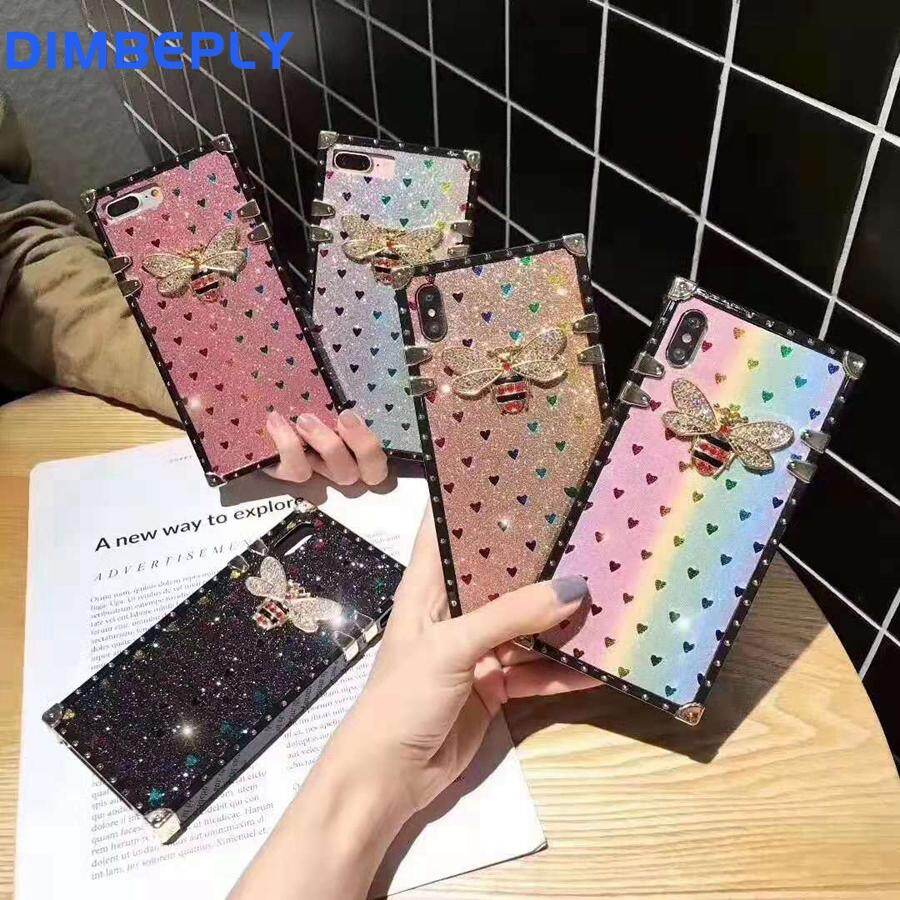 DIMBEPLY Bling Bling Glitter for OPPO F7 F9 F11 Pro Case TPU Silicon Soft Case Bees Colorful Square Softcase Back Cover for OPPO F3 F5