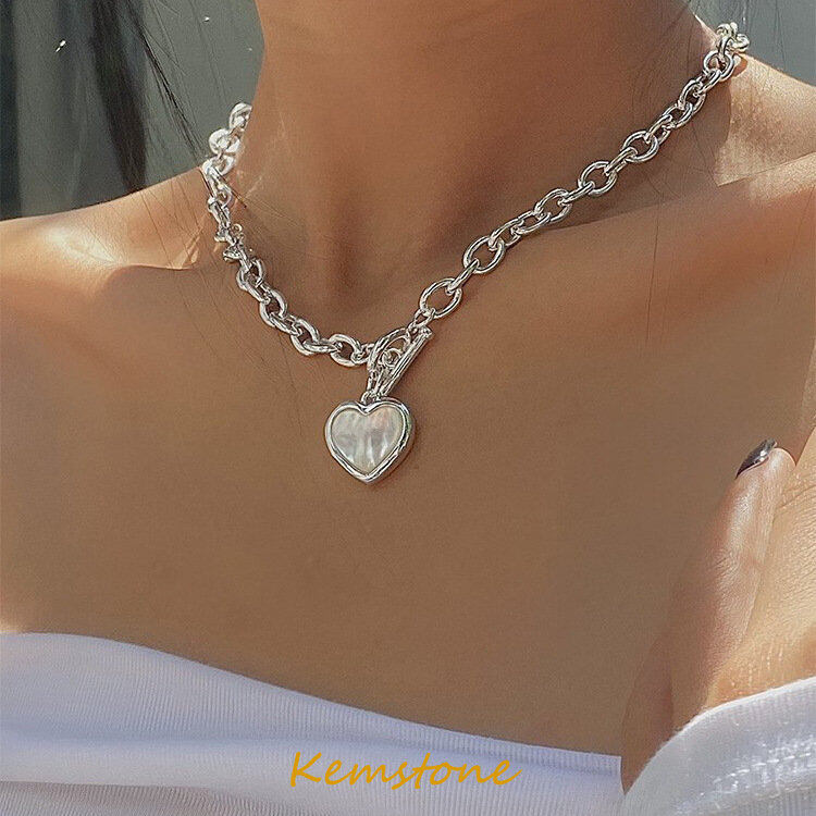 Kemstone Silver Plated Love Heart Shell Pendant OT Clasp Collarbone for Women Necklace Light Luxury Jewelry Gift