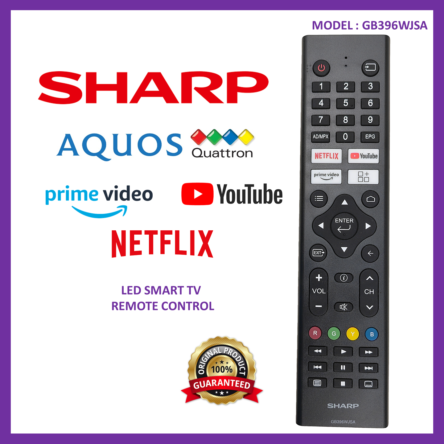 Sharp Aquos Smart TV Remote Control GB396WJSA Sharp Original Aquos ...