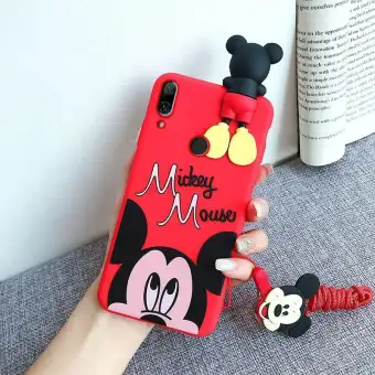 Luxury 3d Cartoon Minnie Mickey Mouse Phone Case For Huawei Y9 2019 Silicone Tpu Back Cover Case With Lanyard
