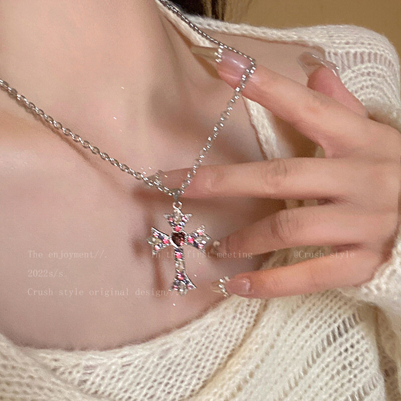 COCOJEWELRY Luxury Pink Flower Love Pendant Zircon Necklace Women's Silver Necklace