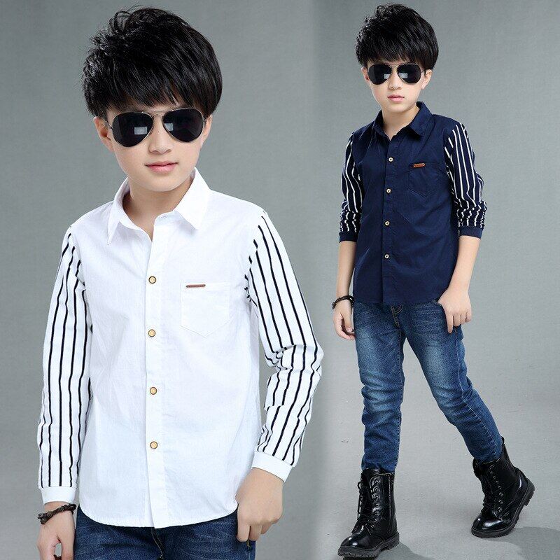 5-10 Years Kids Boy Clothes Shirts Spring Long Sleeve Turn-down Collar Blouses
