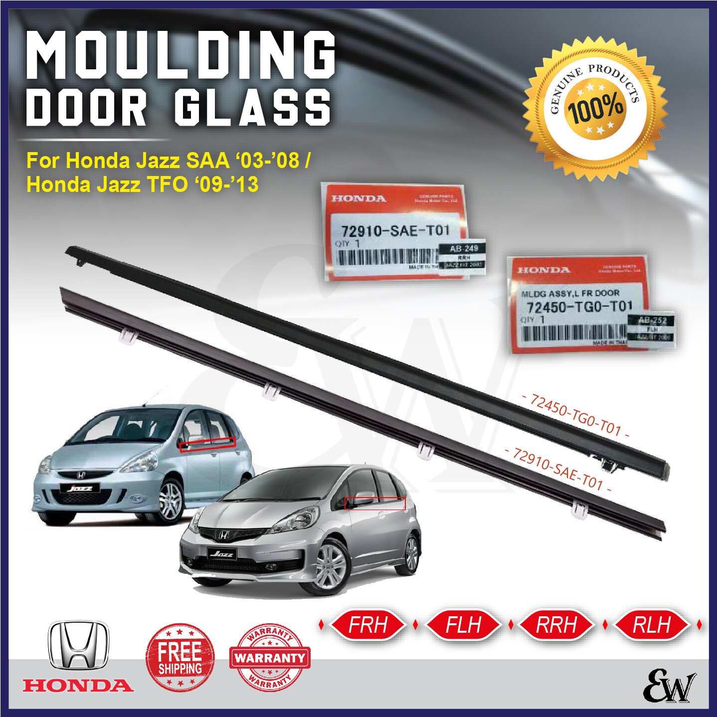 ORIGINAL HONDA JAZZ GLASS DOOR MOULDING 20032013 SEAL RUBBER OUTER