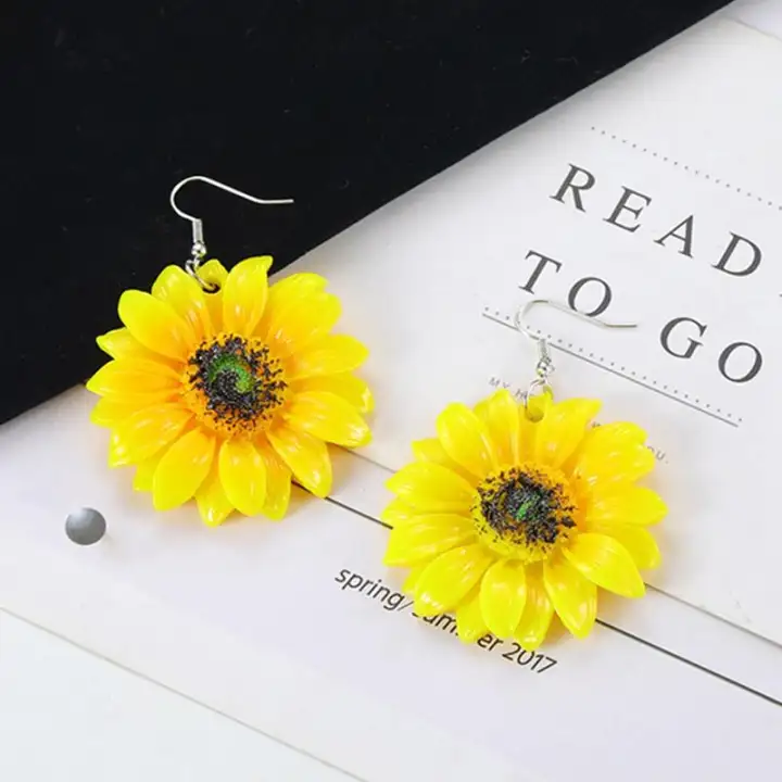 Summer Style Resin Flower Sunflower Daisy Dangle Earrings Literary Summer Style Resin Flower Sunflower