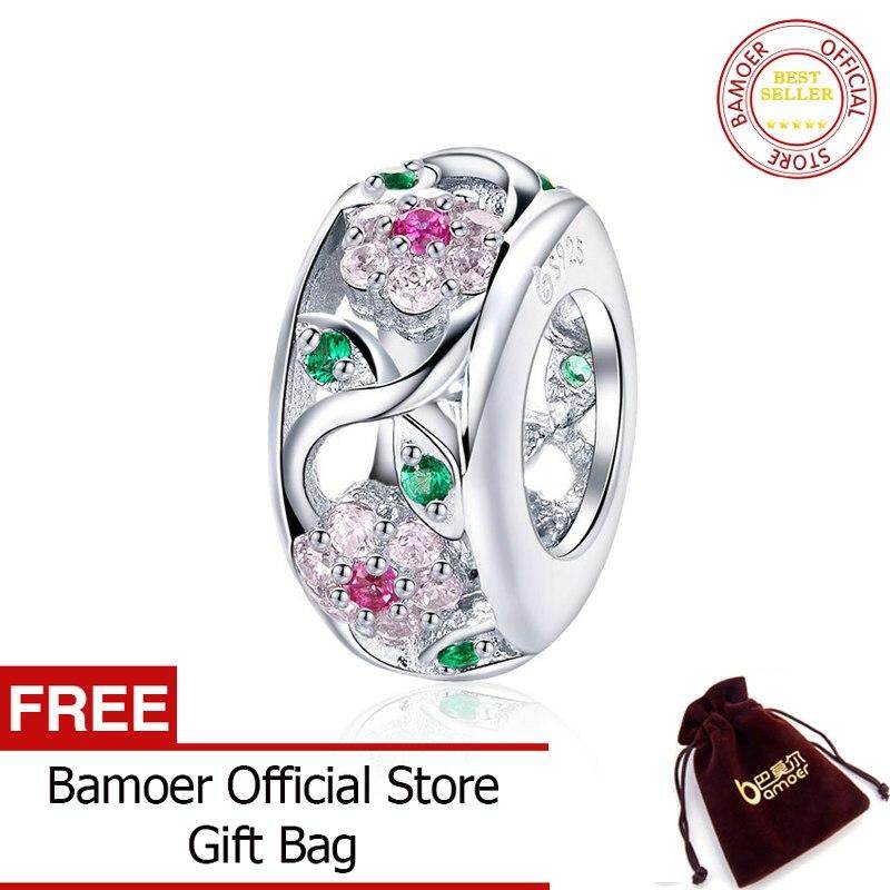 BAMOER Spring Collection 925 Sterling Silver Flower Tree Leaves Dazzling CZ Spacer Beads fit Bracelets & Bangles Jewelry BSC039 Feb