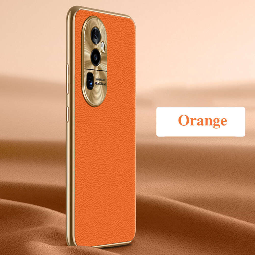 Original Leather Case For OPPO Reno 10 Pro 10Pro+ Plating Genuine cowhide Lichee Pattern Leather Shockproof Back Hard Phone Cover
