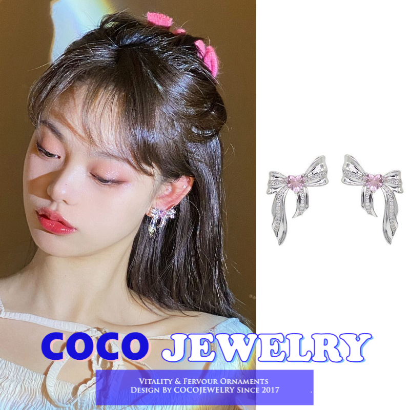 Cocojewelry women's korean style bow love gemstone earrings