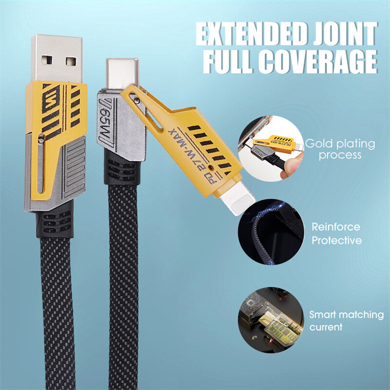 Cáp sạc điện thoại di động 4 trong 1 cáp USB sạc siêu nhanh Cáp dữ liệu pd27w sạc kép Type-C cho điện thoại Huawei MP4