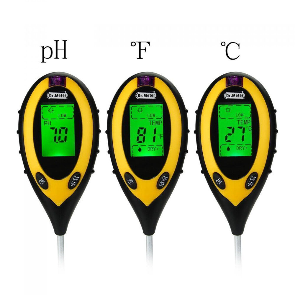 4 In 1 LCD Digital Soil Moisture Humidity Temperature Sunlight PH Tester Meter