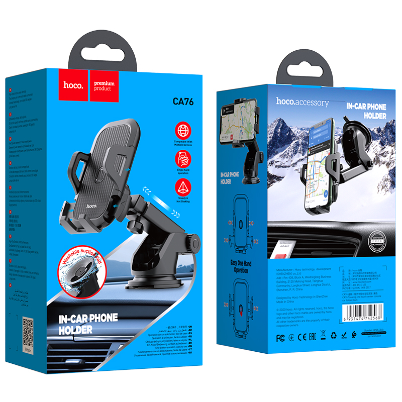 HOCO Giá Đỡ Điện Thoại Di Động Gắn Trên Xe Hơi CA76 Giá Đỡ Loại Co Giãn Một Chạm Cho Kính Chắn Gió Và Bảng Điều Khiển Giá Đỡ Điện Thoại Di Động Bảng Điều Khiển Trung Tâm Giá Đỡ Xe Hơi Cho Điện Thoại Di Động 4.5-6.5 Inch
