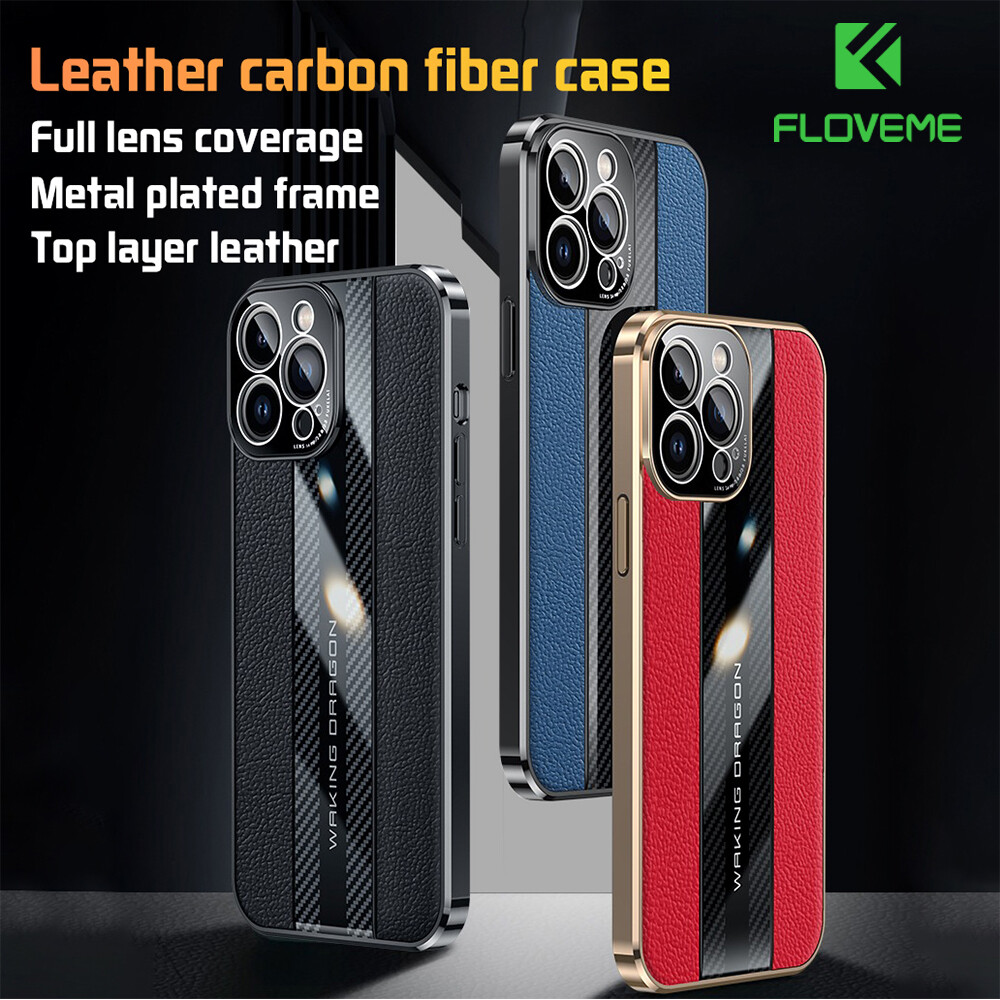 Floveme luxury 6d plating leather phone case for iphone 14 13 12 11 pro max 14 plus camera protection all-inclusive shockproof back cover for iphone 14 13 12 11