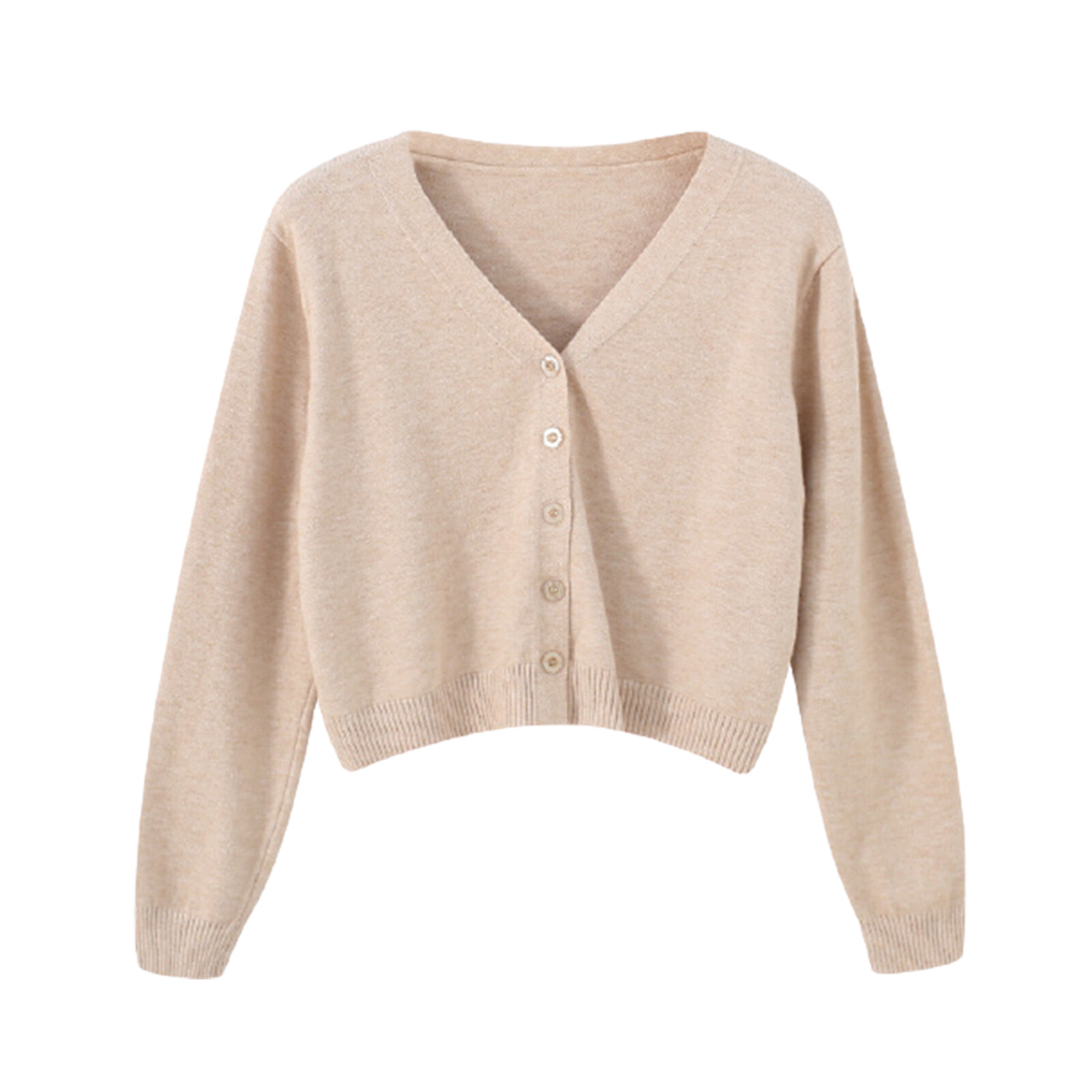 Shemi® Women Solid Color Long Sleeve V Neck Cardigan Sweater Buttons Short Knitwear