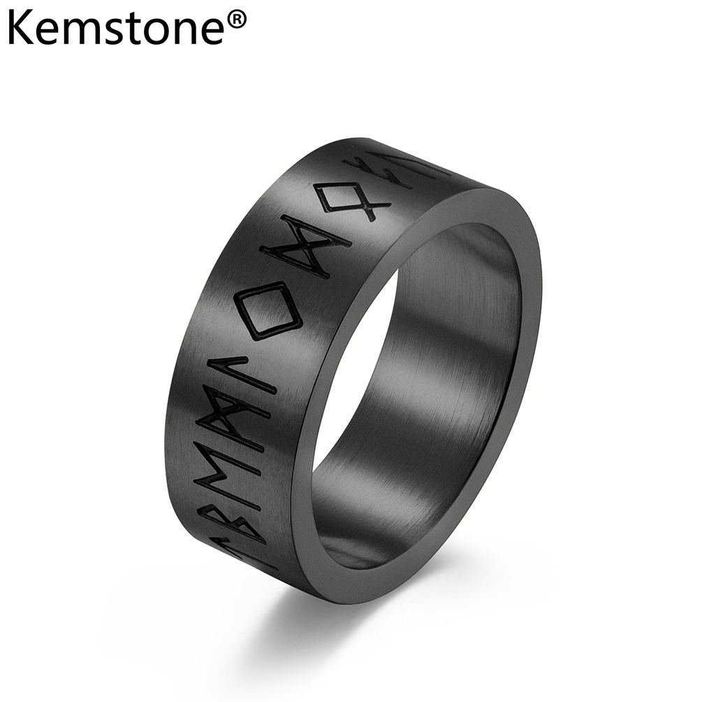 Kemstone Stainless Steel Pirate Viking Rune Simple Ring Men's Gold Plated Jewelry