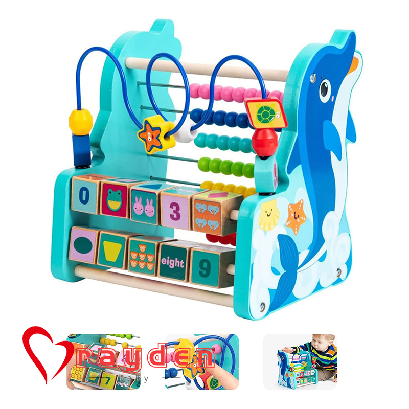 Wooden Baby Activity Cube with Abacus 3 in 1 Wooden Bead Maze Toys for Baby 1-3 Years Baby Activity Cube Early Educational Math Counting Gifts for Training Child Grasping Ability & Colors Cognition