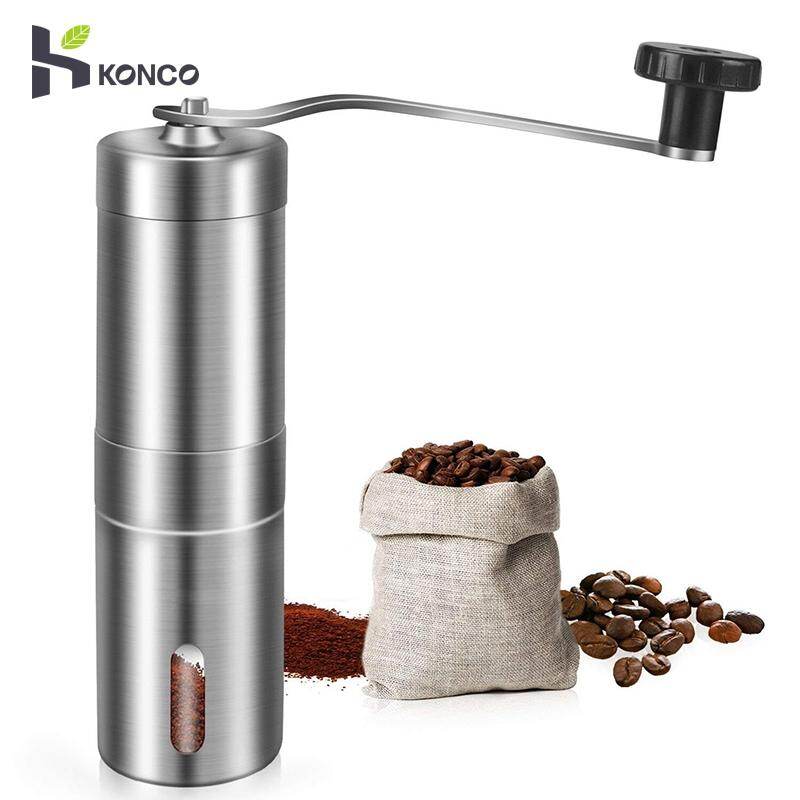 KONCO Stainless Steel Coffee Beans Grinders Mills Dripper, Manual Coffee Grinder Pepper Mill, Portable Conical Burr Mill